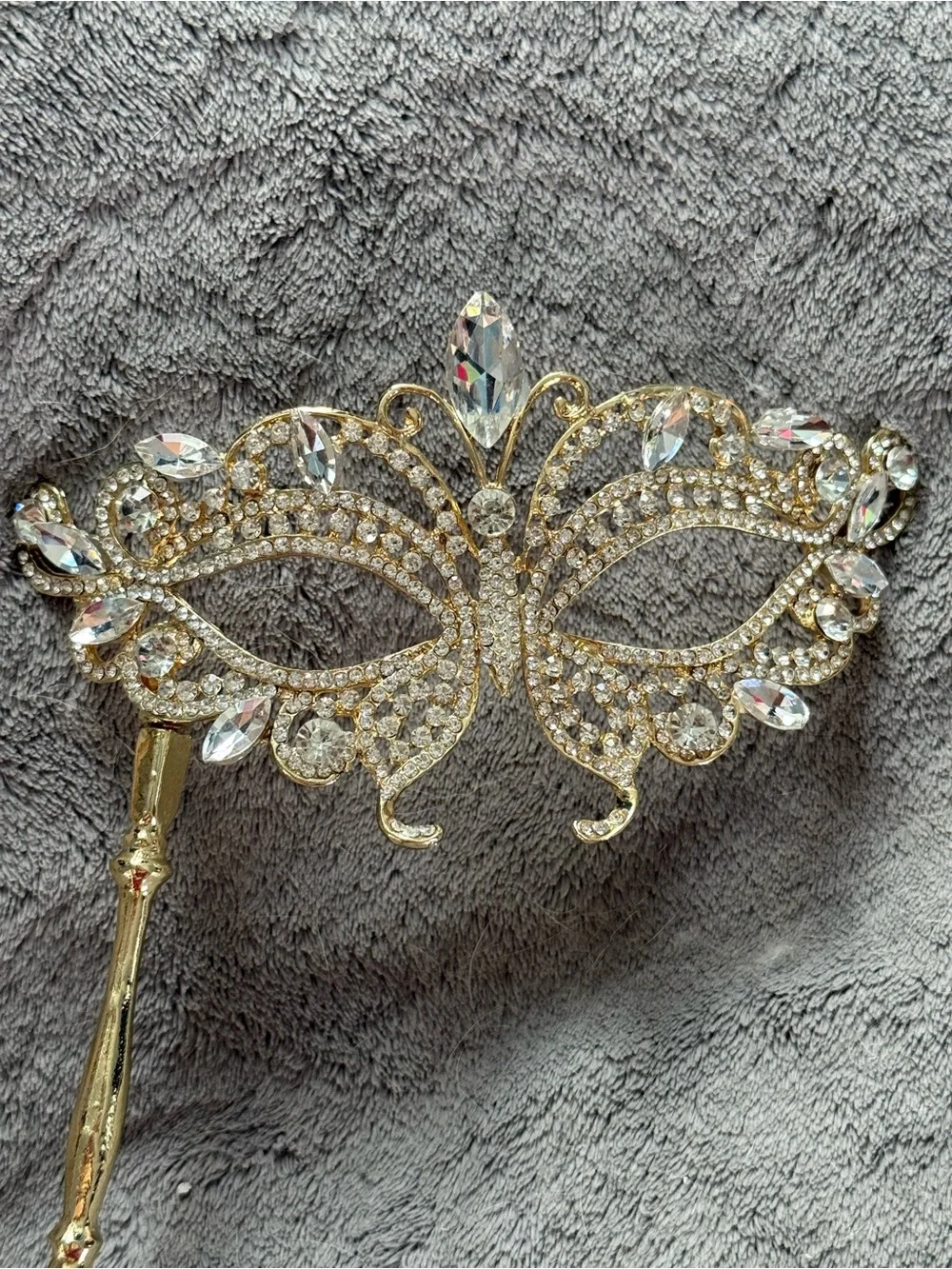 Gold Jeweled Butterfly Handheld Masquerade Mask